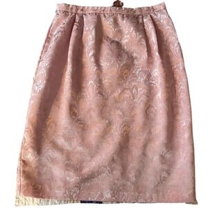 Vintage Pink Brocade Full Midi Skirt Elastic Waist Pleated Women's Size 18